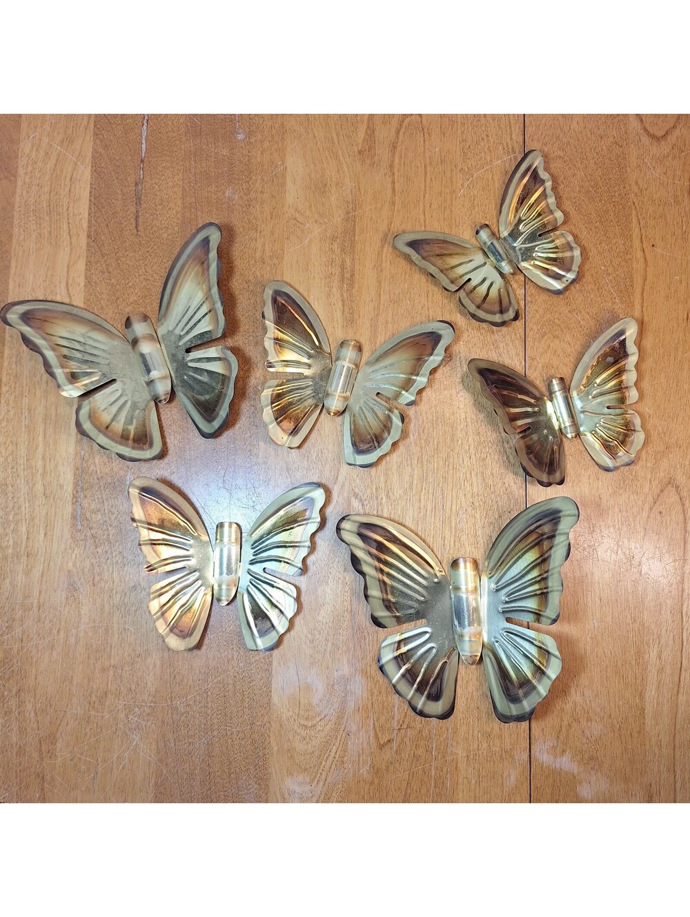 Vintage Set of 6 Gold Metal Butterfly Wall Decor MCM 1970s 4–5 Inch